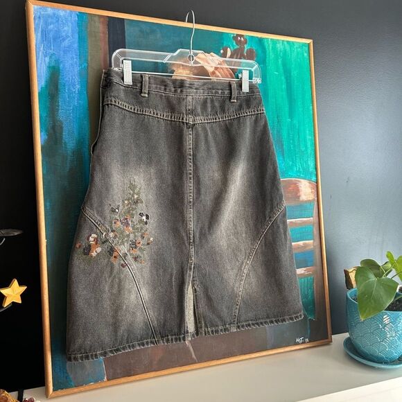 Tristan & Iseut Embroidered A-Line Denim Skirt 29" M - Picture 16 of 16